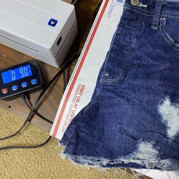 Hollister Ultra High‎ Rise Button Fly Jean Shorts Blue Women Size 00 Pre-Owned - Picture 11 of 11